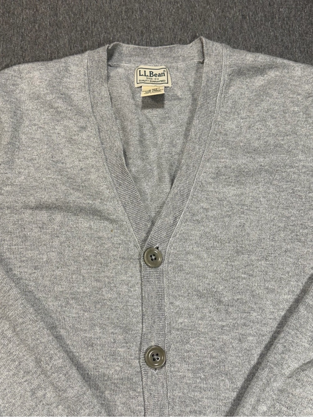 L.L. Bean Men's Medium Light Gray V-Neck Button Cardigan Sweater Cotton Knit